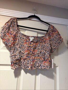 Japna Floral Smocked Crop Top - Peach Multi